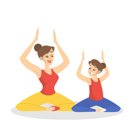Mother and daughter doing yoga exercise. Healthyのイラスト素材