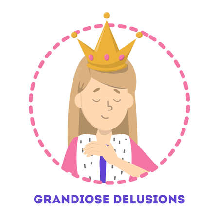 Grandiose delucion as symptom of schizophrenia and bipolar disorderのイラスト素材