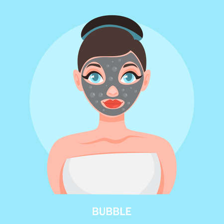 Face mask. Woman with bubble facial maskのイラスト素材