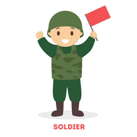 Child play as a soldier. Boy standing in a greenのイラスト素材