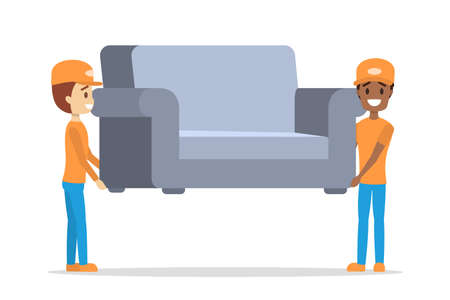 Courier In The Uniform Carry Sofa Fast Delivery Service People Carry Sofa Fast Delivery Service