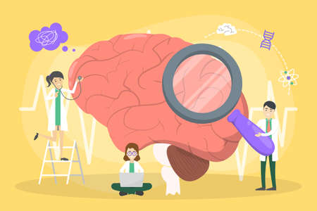 Doctor examine huge brain. Idea of medical treatment and healthcare. Treating headache and migraine....