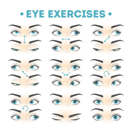 Eye exercise set. Collection of movement for eyesのイラスト素材