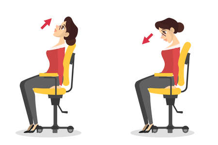 Woman doing exercise for neck stretch in officeのイラスト素材