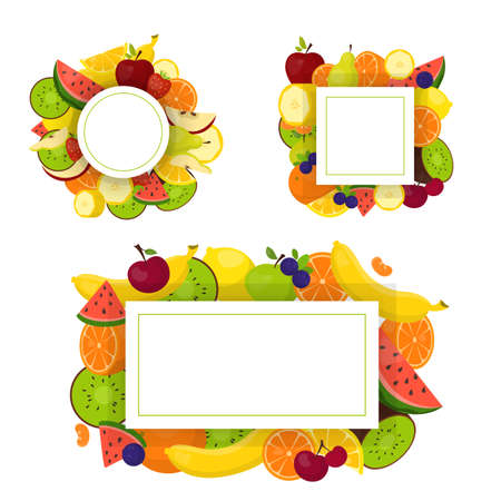 Colorful fruit frame set. Collection of tropicalのイラスト素材