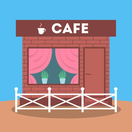 Cafe building front view. Facade of cafeteriaのイラスト素材
