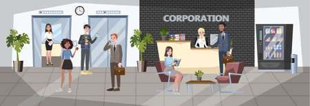 Office building interior. Reception room with administratorのイラスト素材