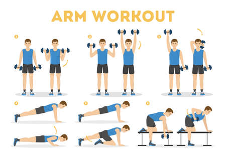 Arm workout for man. Exercise for strong armsのイラスト素材