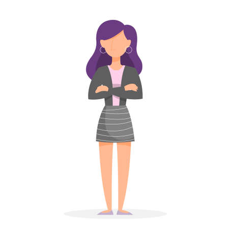 Young woman character. Brunette girl. Female in fashion clothes. Cute lady. Isolated vector illustration in cartoon styleのイラスト素材