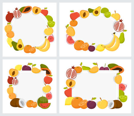 Colorful fruit frame set. Collection of tropical backgroundのイラスト素材