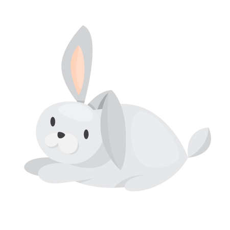 Cute funny rabbit. Animal with long ears. Adorable small bunny with light fur. Isolated vector illustration in cartoon styleのイラスト素材