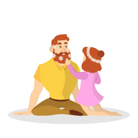 Dad playing with a daughter. Father and kid spend time together. Family life and parenting concept. Isolated vector illustration in cartoon styleのイラスト素材