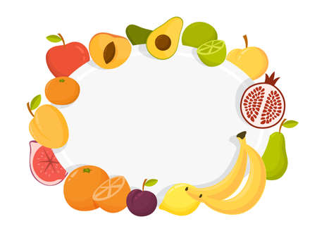 Colorful fruit frame set. Collection of tropical backgroundのイラスト素材