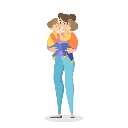 Beautiful mother holding little baby and smilingのイラスト素材