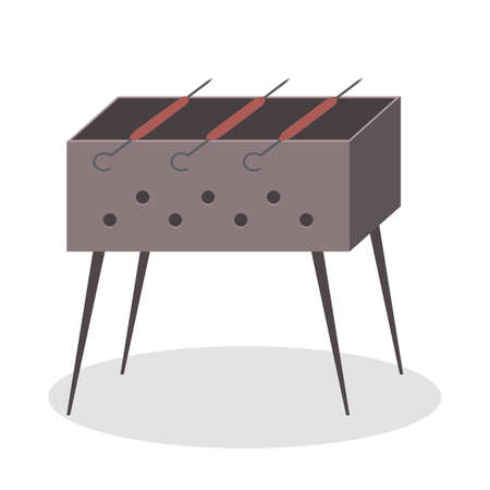 Sausage on the BBQ girll. Cooking food the barbecue party. Grilling tasty meat. Isolated flat vector illustrationのイラスト素材