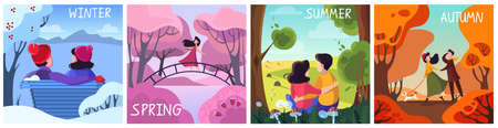 Seasons set. Winter, spring, summer and autumnのイラスト素材