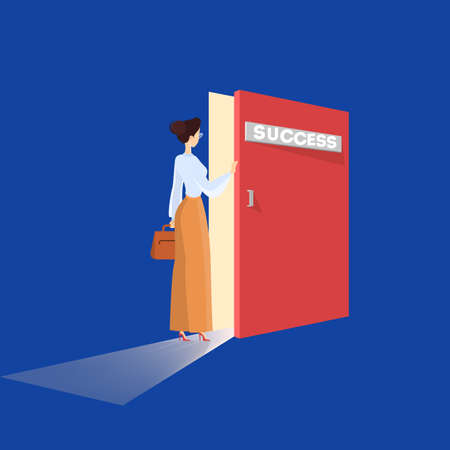 Businesswoman in a suit holding briefcase and open the doorのイラスト素材