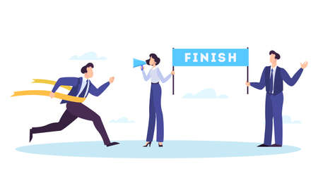 Businessman run cross to the finish line. Winnerのイラスト素材