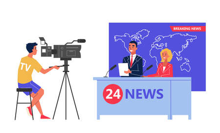 Shooting news show in the studio. Newscasterのイラスト素材