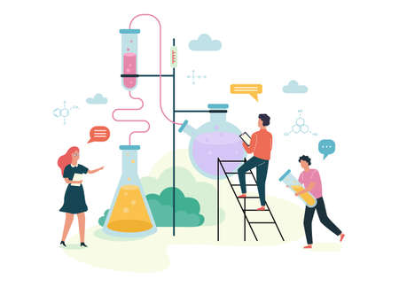 Chemistry subject concept. Scientific experiment in the laboratory. Science equipment, chemical education. Isolated vector illustration in flat styleのイラスト素材