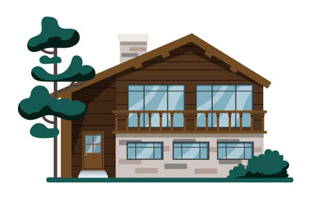 Wooden cottage, modern architecture. Idea of real estateのイラスト素材