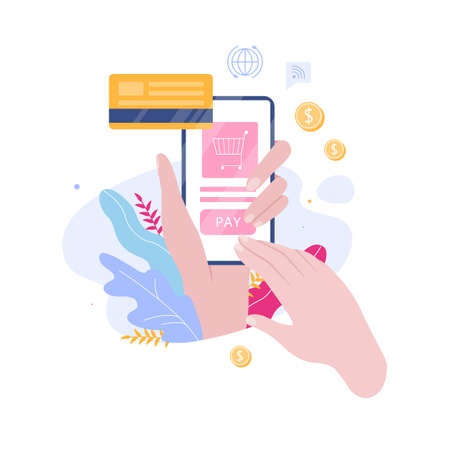 Mobile payment set. A digital money transactionのイラスト素材