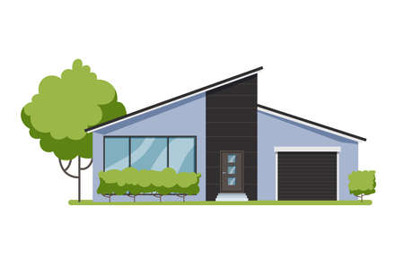 Wooden cottage, modern architecture. Idea of real estateのイラスト素材