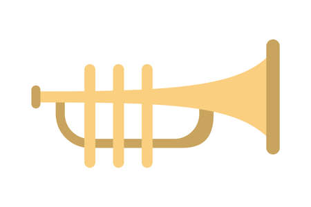 Yellow trumpet icon. Classical concert instrument. Musical equipment. Orchestra symbol. Isolated vector illustration in flat styleのイラスト素材