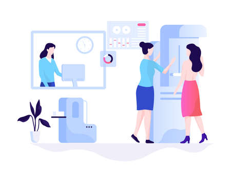Mammography concept. Breast examination in the clinicのイラスト素材
