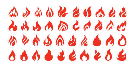 Set of red and orange fire flame.のイラスト素材
