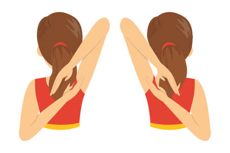Shoulder wing span exercise. Stretch to relieve shoulder painのイラスト素材