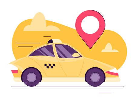 Yellow taxi car. Automobile cab with driverのイラスト素材