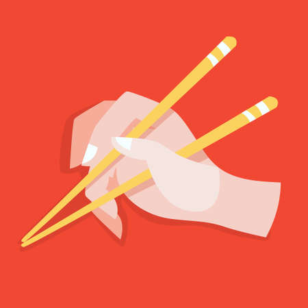 Hand hold chinese or japanese chopsticks. Eating asian foodのイラスト素材