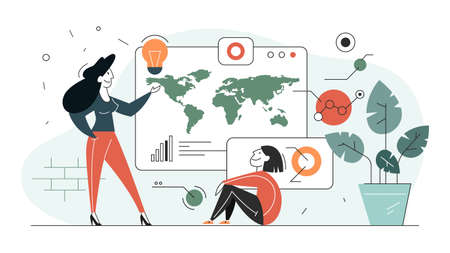 Digital solutions horizontal flat banner for websiteのイラスト素材