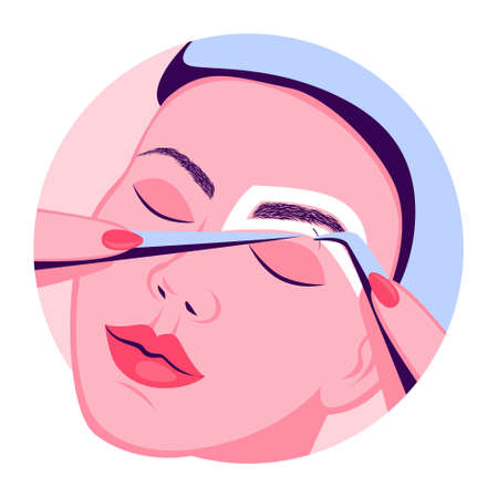 Eyebrow extension and design process. Woman makingのイラスト素材
