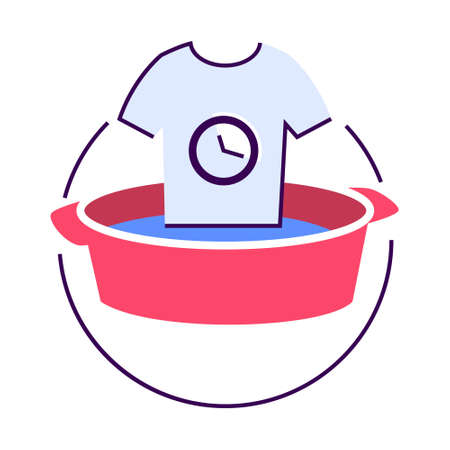 Washing clothes in the red basin. Idea of laundryのイラスト素材