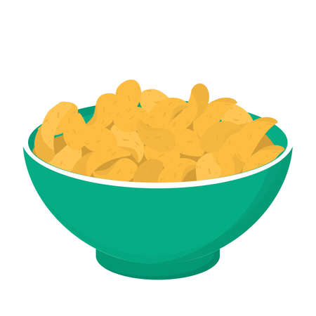 Potato chips in a bowl. Crisp snack, delicious meal full of fat.のイラスト素材