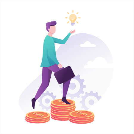 Business person go up the ladder made of coinのイラスト素材