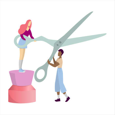 People holding scissors for hair. Idea of beauty salon.