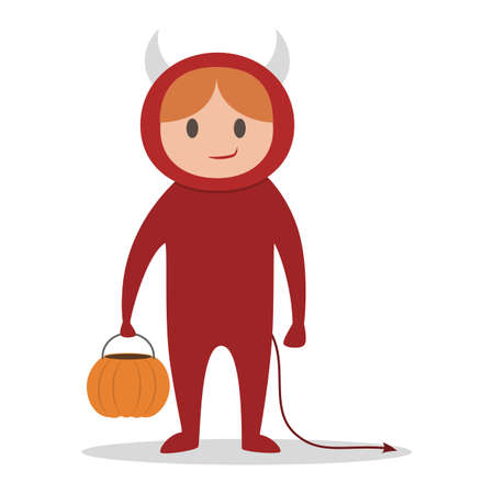 Little boy in halloween devil costume illustrationのイラスト素材