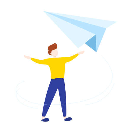 Man throwing big paper plane. Idea of inspiration.のイラスト素材