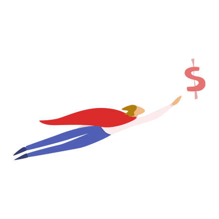 Businessman in the red cloak fly to the success. Happy heroのイラスト素材