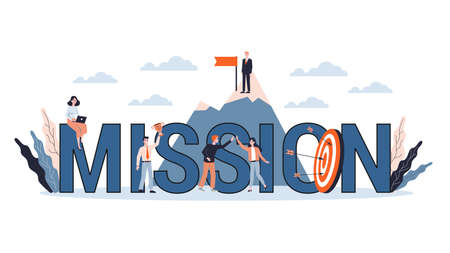 Small business people standing around a huge target. Idea of business goal and arrow as a metaphor of achievement and success. Flat illustrationのイラスト素材