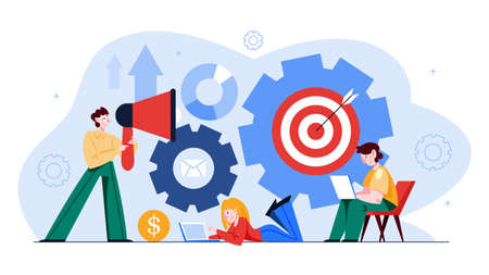 People work together in team banner set. Strategy and business planning. Workers support each other. Idea of success and victory. Isolated illustration in cartoon styleのイラスト素材