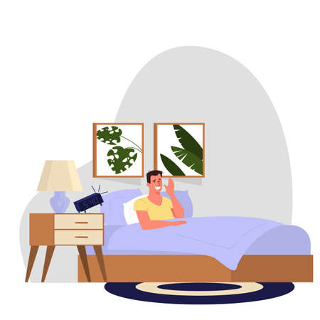 Daily routine of a man. Guy waking up in the morning.のイラスト素材