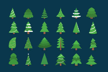 Christmas tree set. Collection of green fir for christmasのイラスト素材