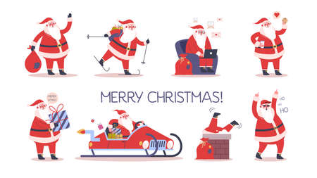 Set of cute funny Santa Claus in glasses celebrating Christmasのイラスト素材