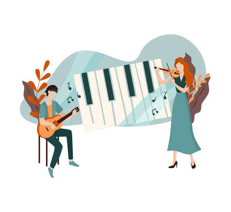Vector illustration of two female and male musician.のイラスト素材