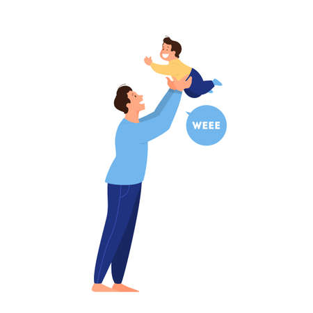 Daddy holding little baby. Happy man playing with his babyのイラスト素材