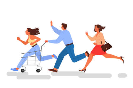Vector Illustration for Black Friday. People running fast for sale.のイラスト素材